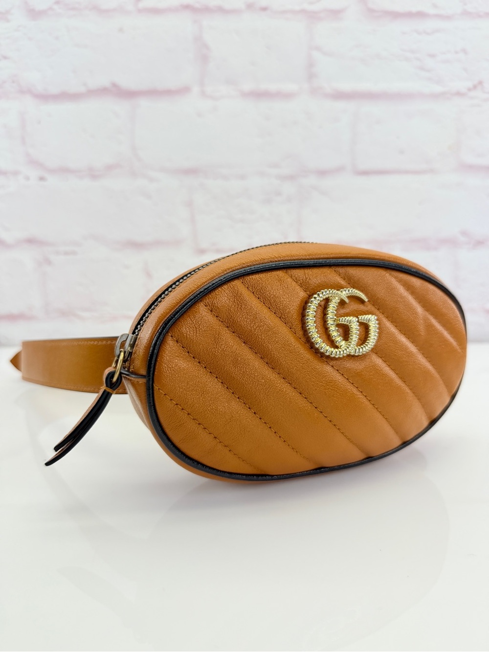 Gucci Vintage Effect Calfskin Matelasse Diagonal Torchon GG Marmont Belt Bag 75